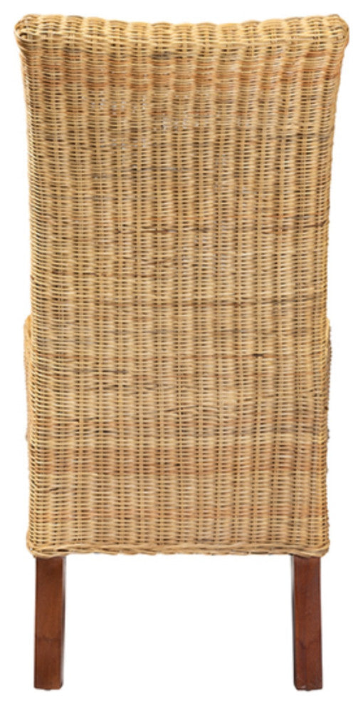 Shamara Modern Bohemian Natural Rattan and Mahogany Wood Dining Chair