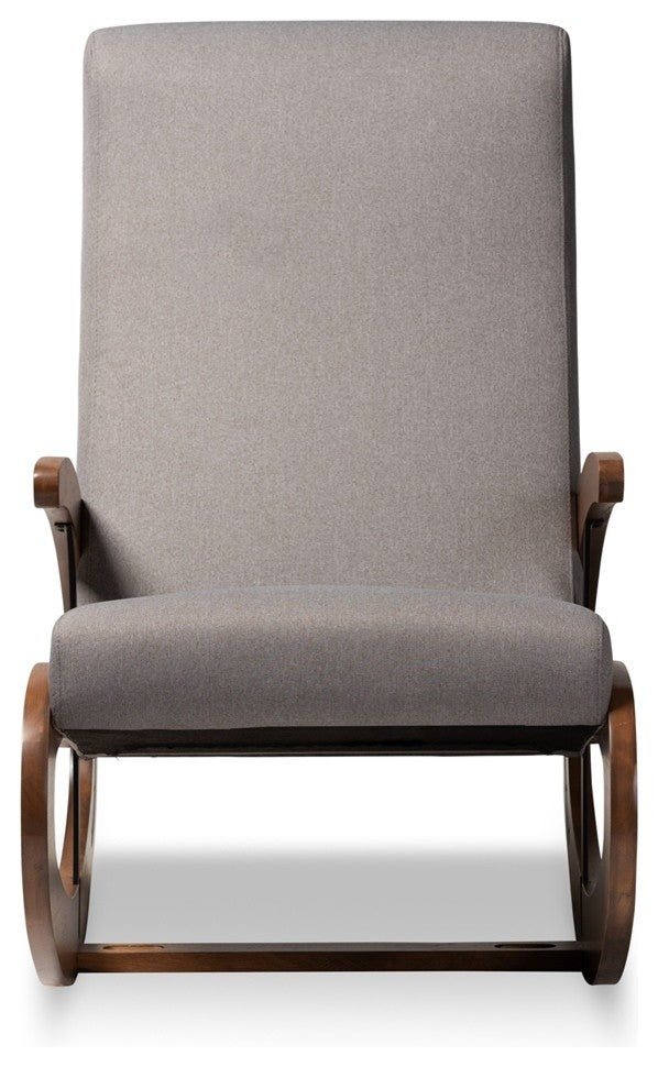 Modern Grey Fabric Upholstered and Walnut-Finished Wood Rocking Chair