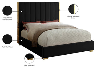 Becca Velvet Upholstered Bed, Black, Queen