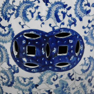 18" Floral Blue and White Porcelain Garden Stool