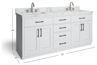 The Hudson Bathroom Vanity, White, 72", Double Sink, Freestanding