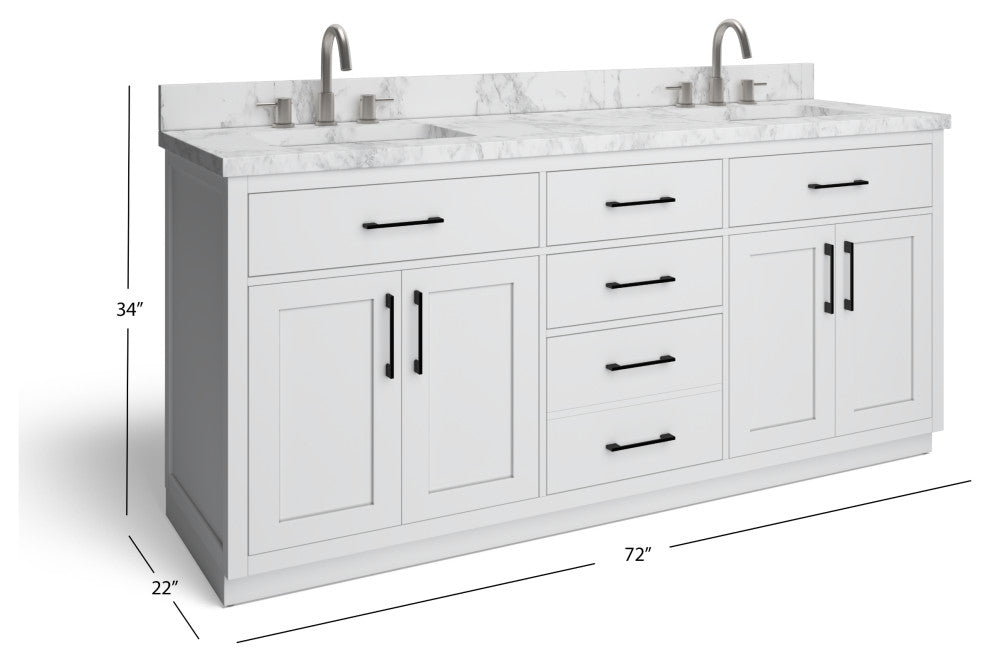 The Hudson Bathroom Vanity, White, 72", Double Sink, Freestanding