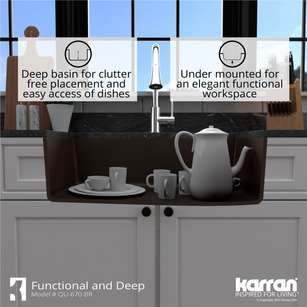 Karran Undermount Quartz Composite 32" Single Bowl Kitchen Sink, Brown