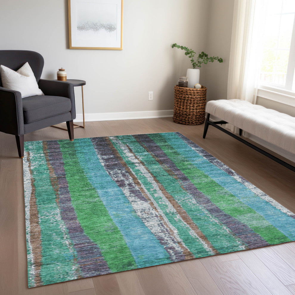 Machine Washable Indoor/Outdoor Chantille ACN1910 Teal 9' x 12' Rug