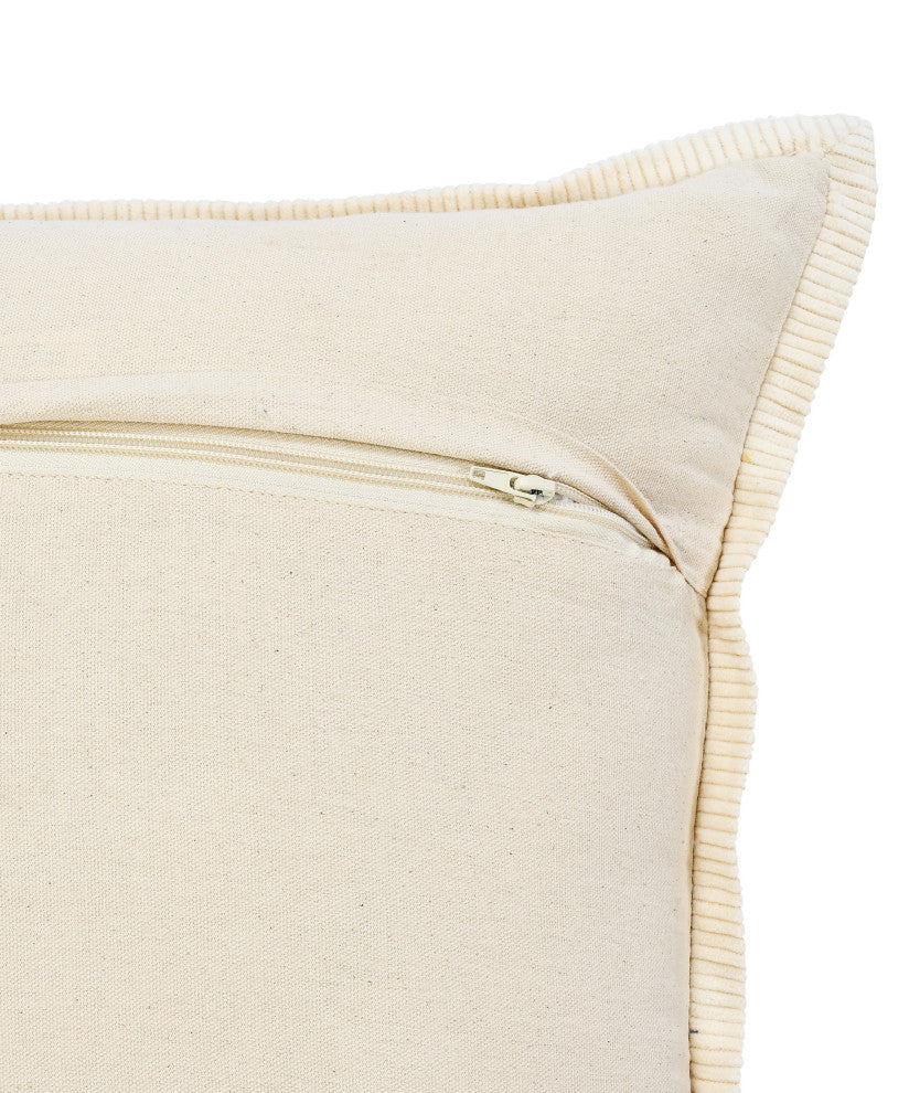 Ox Bay Hand-stitched Blue/White Bordered Organic Cotton Pillow Cover, 20"x20"