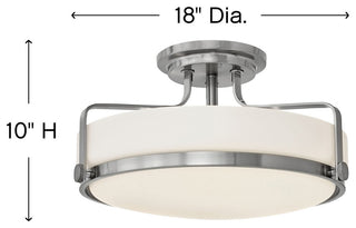 Hinkley Harper 18" Large Semi-Flush Ceiling Light, Brushed Nickel + Etched Opal