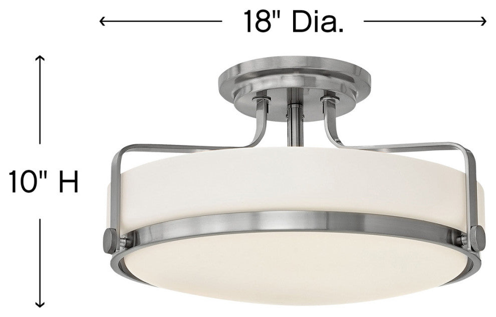 Hinkley Harper 18" Large Semi-Flush Ceiling Light, Brushed Nickel + Etched Opal