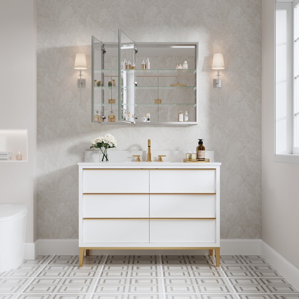 Recessed/Surface Mount Bathroom Medicine Cabinet, Reverse Installation, 36"x30"