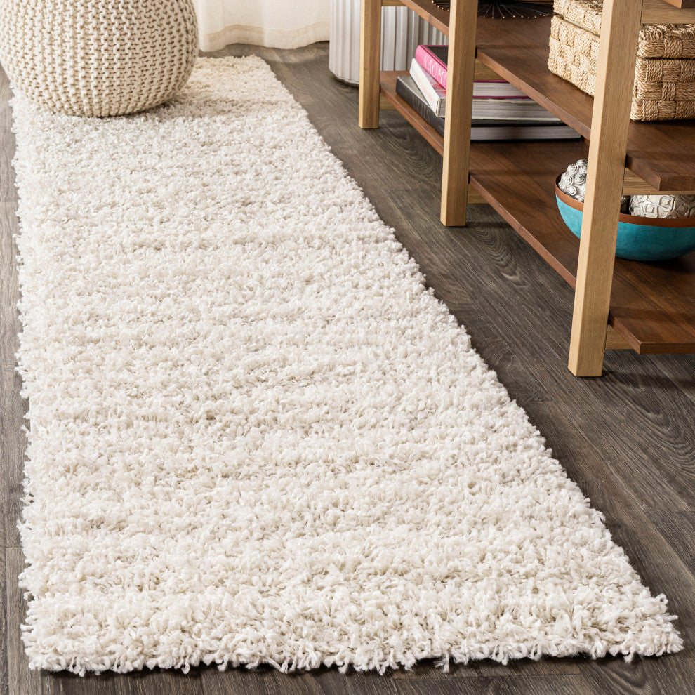 Mercer Shag Plush Area Rug, Cream, 2 X 8