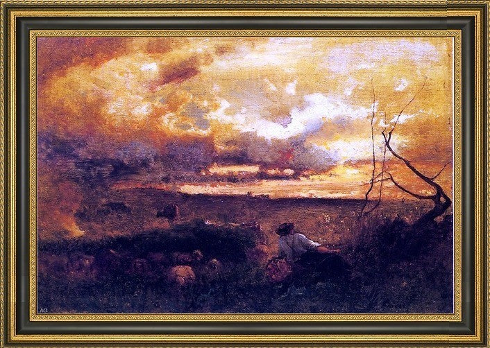 George Inness Golden Sunset Framed Premium Canvas Print, 18"x27"