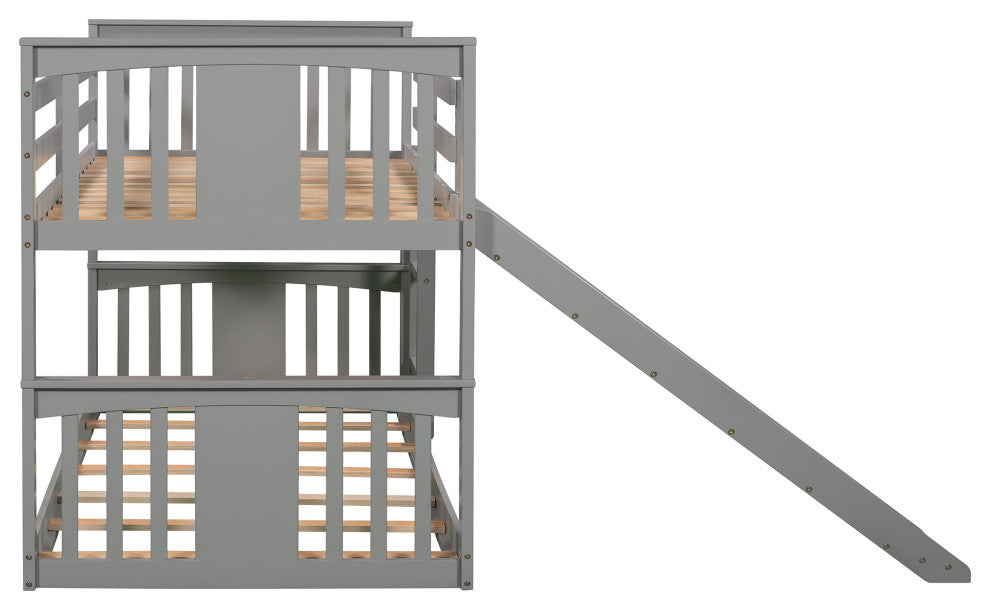 Gewnee Twin Over Twin Bunk Bed with Slide and Ladder in Gray