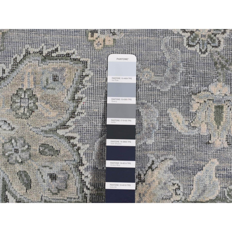 Goose Gray, Oushak Design, Silk With Wool, Hand Knotted Rug, 9'x12'