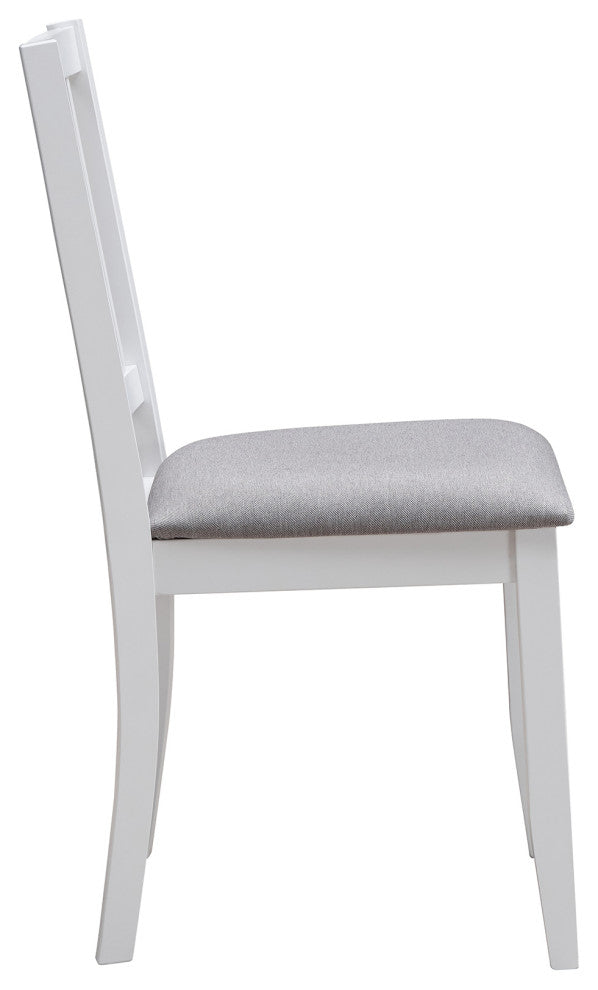Set of 2 Slat Back Cushioned Seat Wood Chairs, White