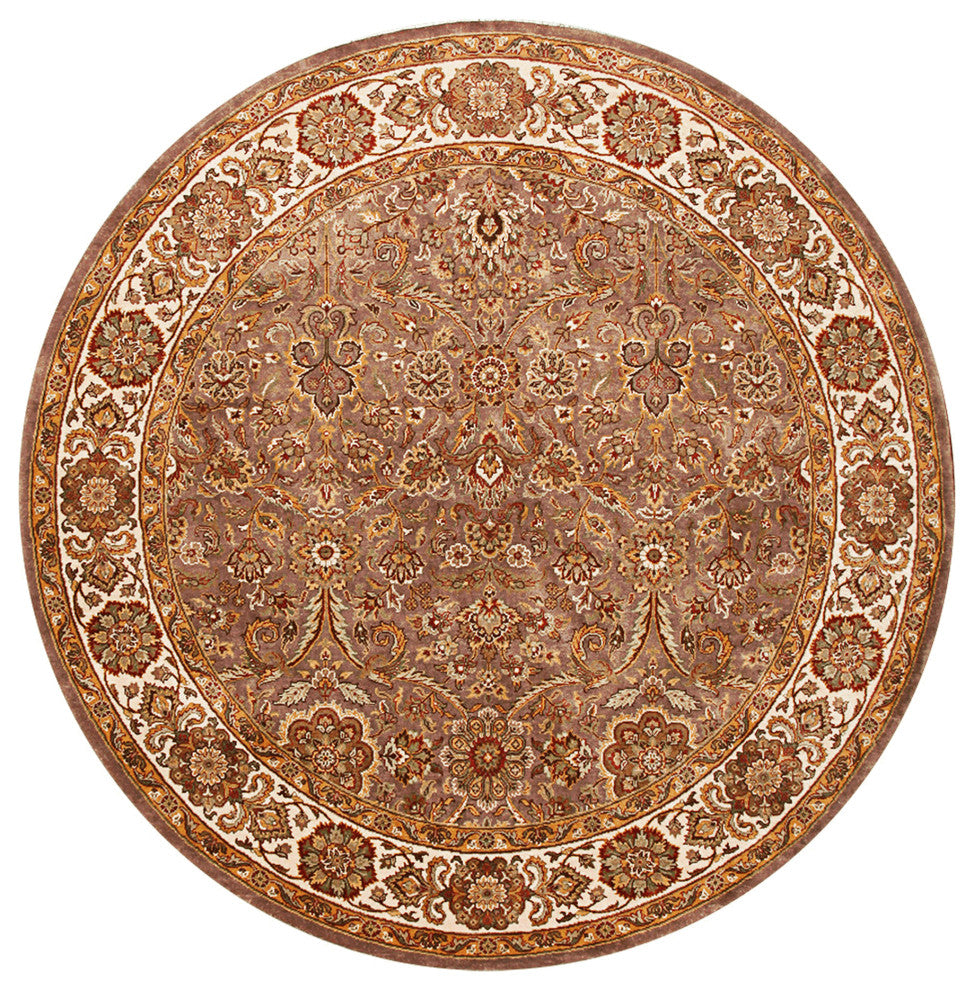 Agra Lucia Traditional Brown Floral Hand Knotted Wool Rug, 8'x8'