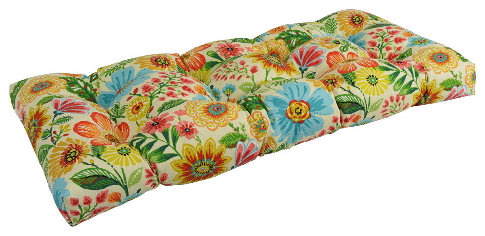 42"X19" Squared Patterned Polyester Tufted Loveseat Cushion, Gregoire Chamomile