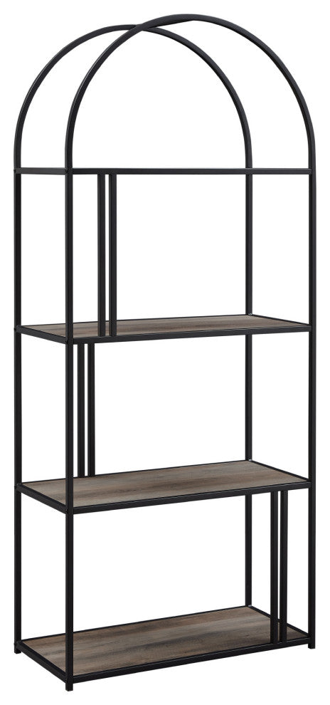 Contemporary Metal Arch Asymmetric Bookshelf "“ Grey Wash