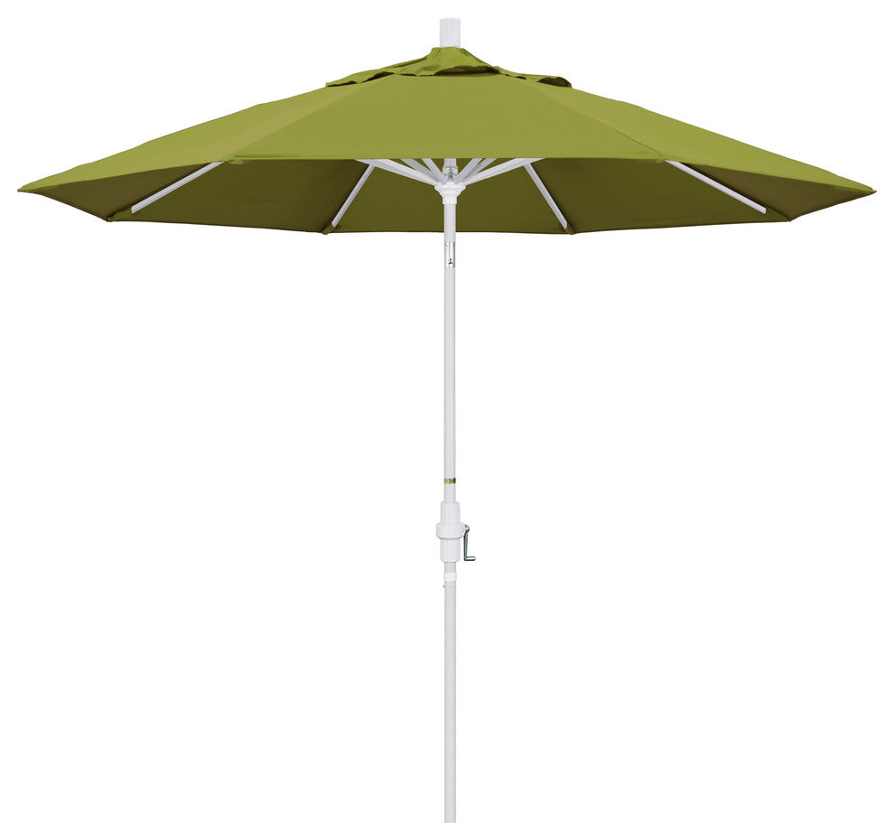 9' Matted White Collar Tilt Crank Aluminum Umbrella, Ginkgo Pacifica