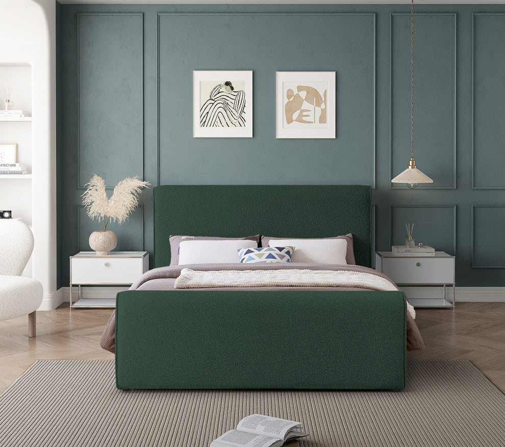 Stylus Black Boucle Fabric Full Bed, Green, Queen