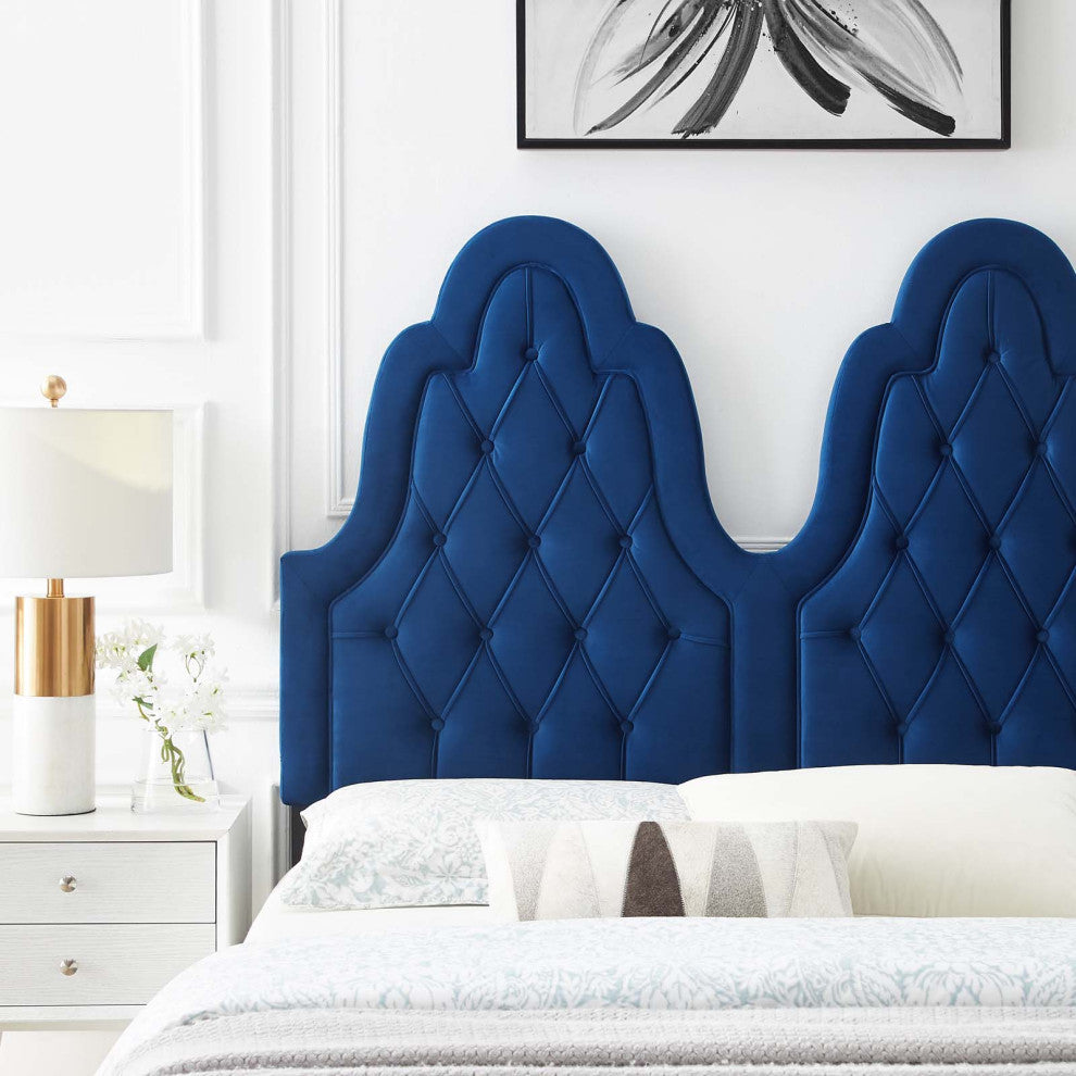 Tufted Headboard, Twin Size, Velvet, Blue Navy, Modern Contemporary, Bedroom