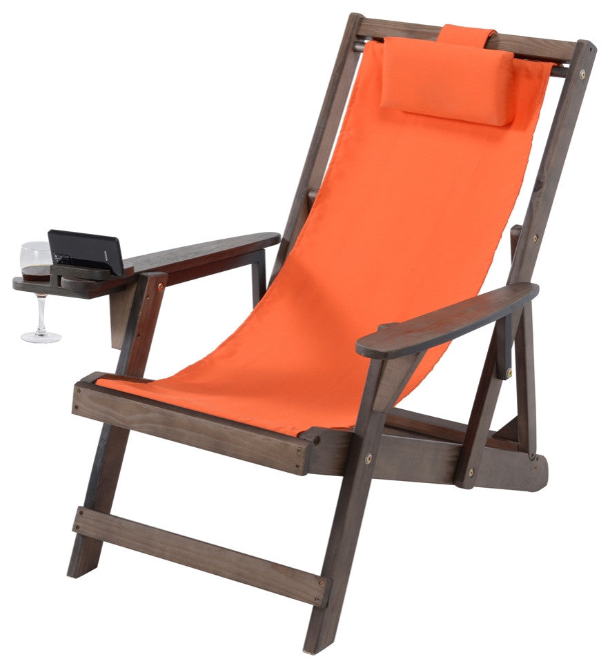 Romantic Collection Canvas Sling Chair with Cup and Wine Holder, Dark Brown Fram