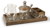 Wood and Metal Inlay Heritage Collection Cream and Sugar 4-Piece Set