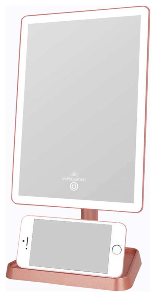 Charmed Arch Tri Tone LED Makeup Mirror with Phone Holder, Rose Gold
