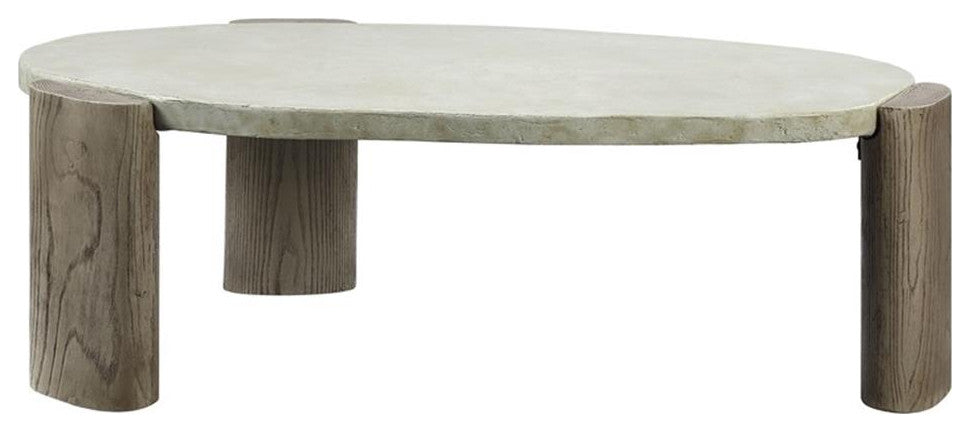 ACME Jacina Cement Coffee Table in Weathered Gray and Oak