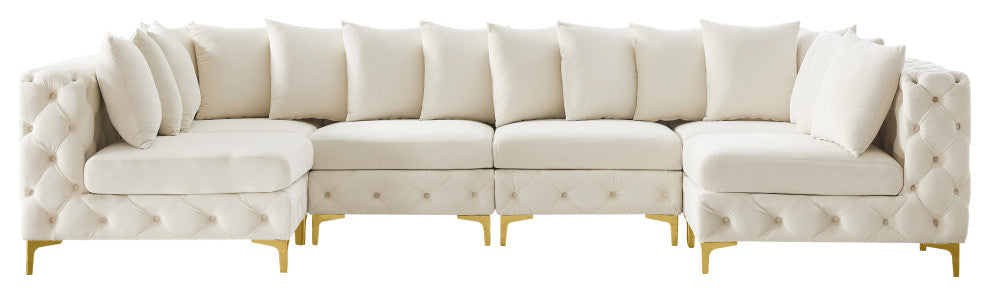 Tremblay Velvet Upholstered 6-Piece Modular U-Shaped Sectional, Cream