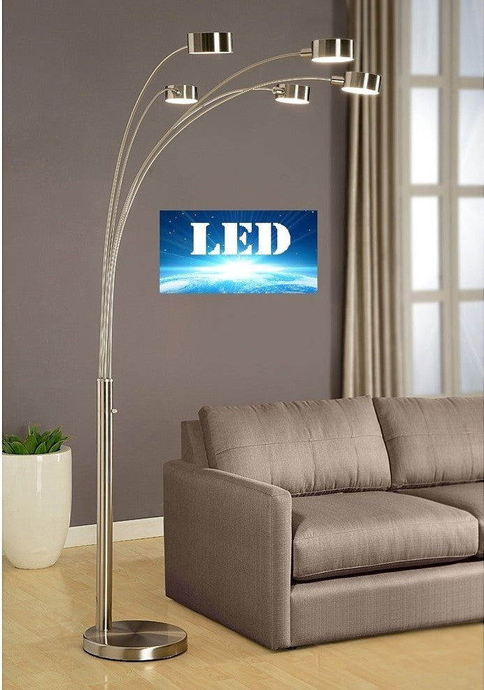 Micah LED Arched Floor Lamp With Dimmer, Brushed Steel