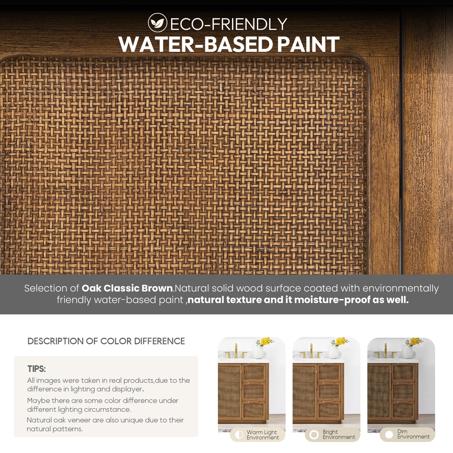 Busan Bath Vanity, Quartz Top No Mirror, Oak Classic Brown, 60", Double Vanity