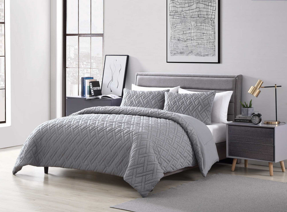 The Nesting Company Larch 3 Piece Comforter Set - King - Gray
