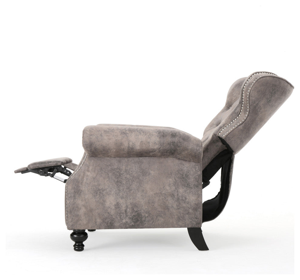 GDF Studio Walder Contemporary Tufted Fabric Recliner with Nailhead Trim, Warm Stone