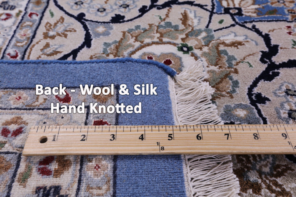 10' Square Persian Nain Wool & Silk Hand Knotted Rug - Q13146