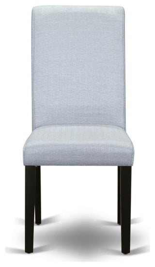 3Pc Small Round Table, Grayish Blue Fabric Kitchen Chairs, Black Chair Legs