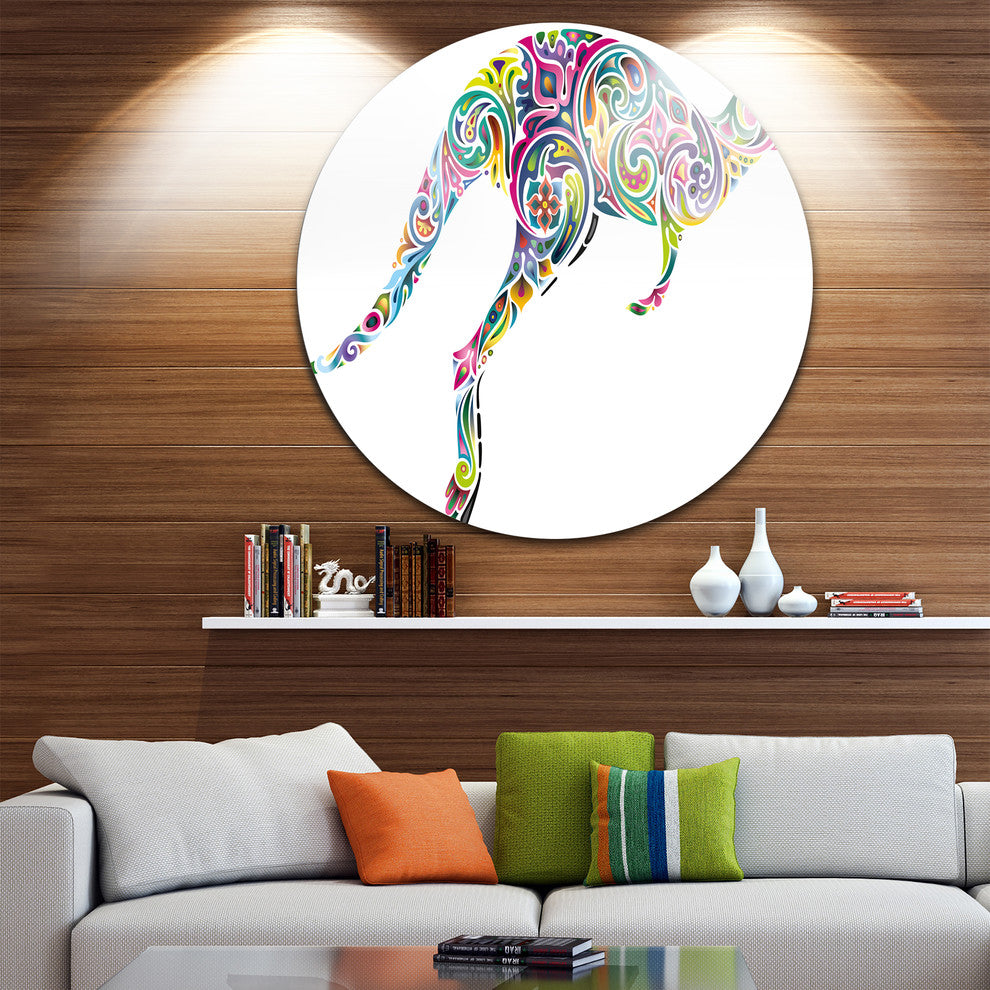 Floral Kangaroo Running, Animal Digital Art Round Wall Art, 23"