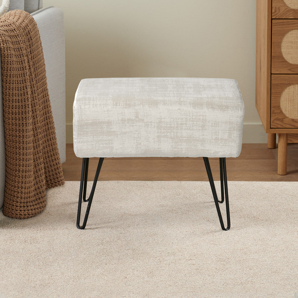 Textured Velvet Ottoman, Gardenia
