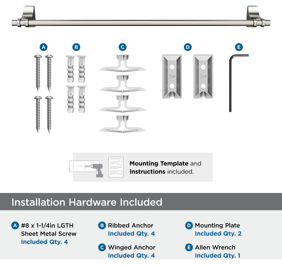 Amerock Davenport Transitional Towel Bar, Brushed Nickel, 24" Center-to-Center