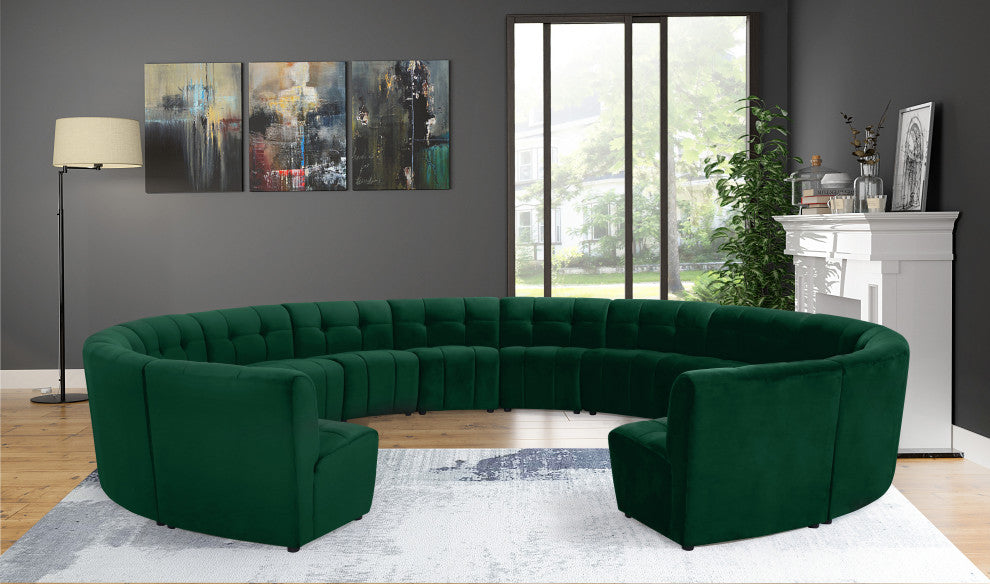 Limitless Velvet Upholstered 14-Piece Modular Sectional, Green