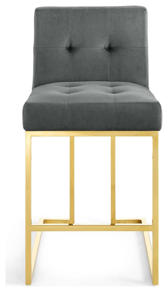 Gold Charcoal Privy Gold Stainless Steel Performance Velvet Counter Stool