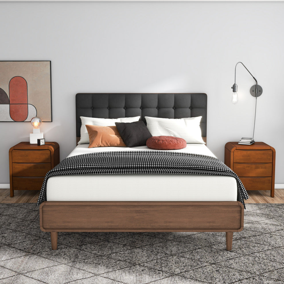 Danbury Mid Century Modern Walnut Nightstand Bed Side Tables, 3-Drawer