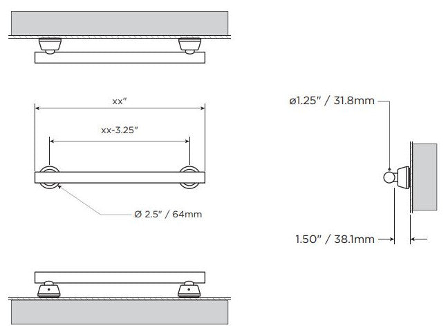 Invisia Linear Grab Bar Support Rail - 18" - Shower Bathroom, Polished Chrome