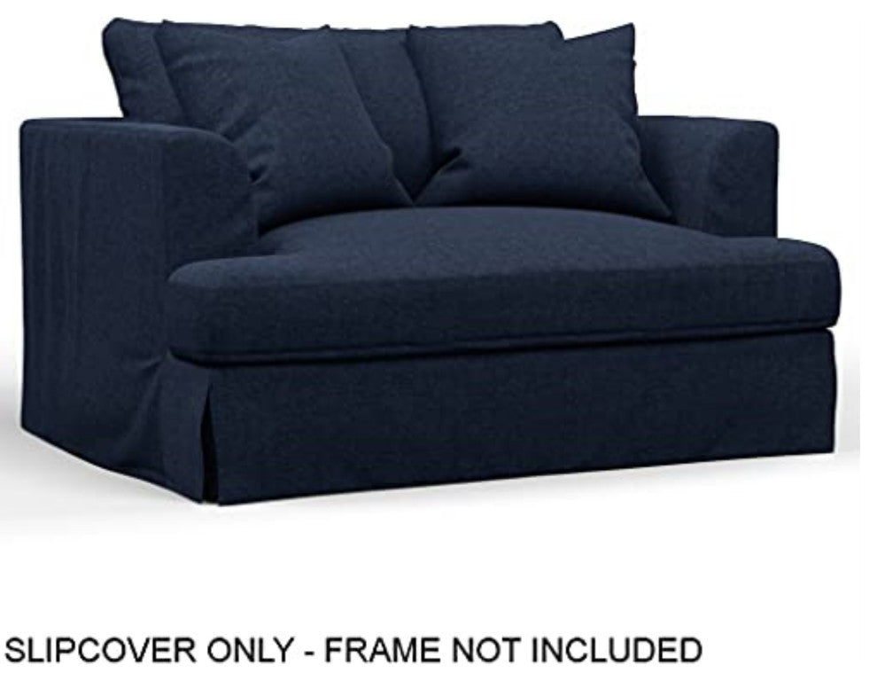 Slipcover Only For 52" Wide Chair & Half With Ottoman, 2 Pillow Covers,Navy Blue