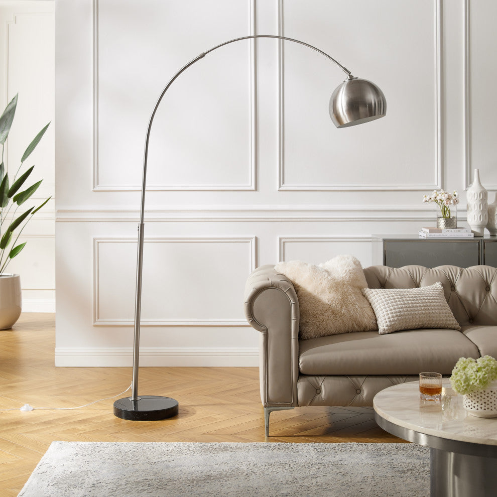 Inspired Home Katana Floor Lamp, Marble Stone Base, Stainless Steel