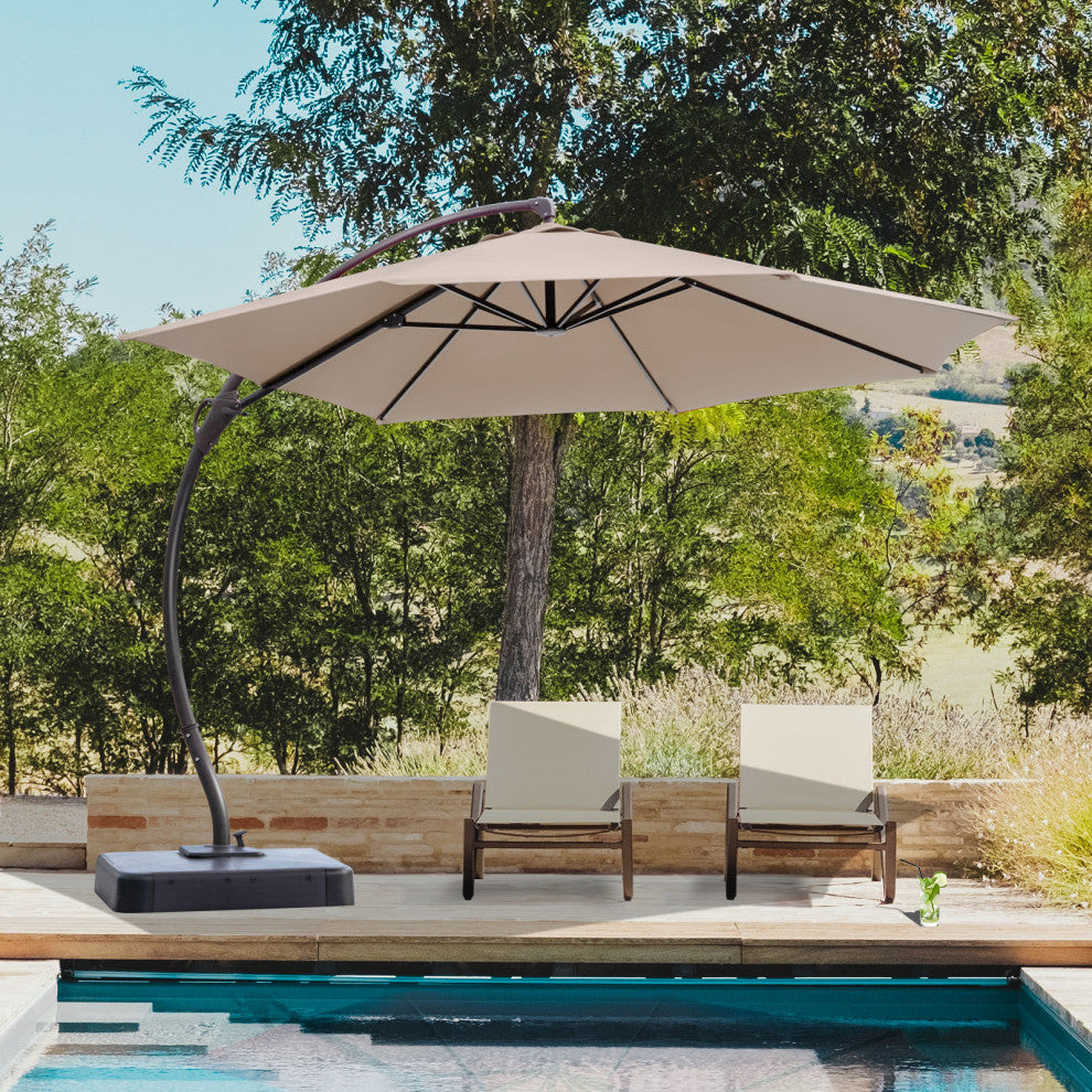 12' Outdoor Patio Hanging Cantilever Curvy Umbrella With 360 Rotation