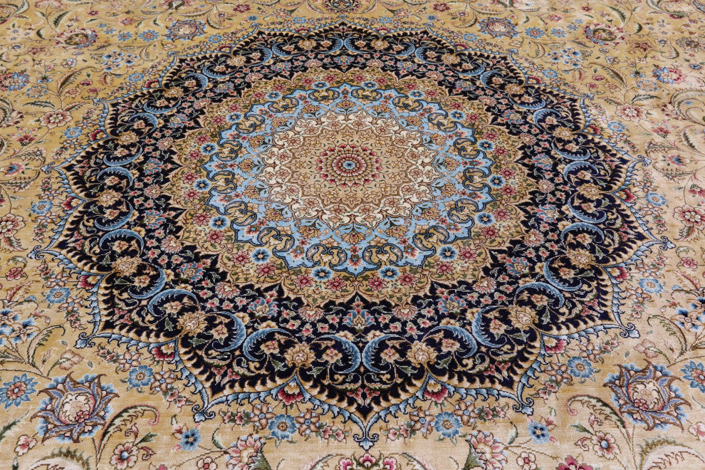 9' 0" X 12' 0'' High End Persian 100% Silk Hand Knotted Rug Q4791