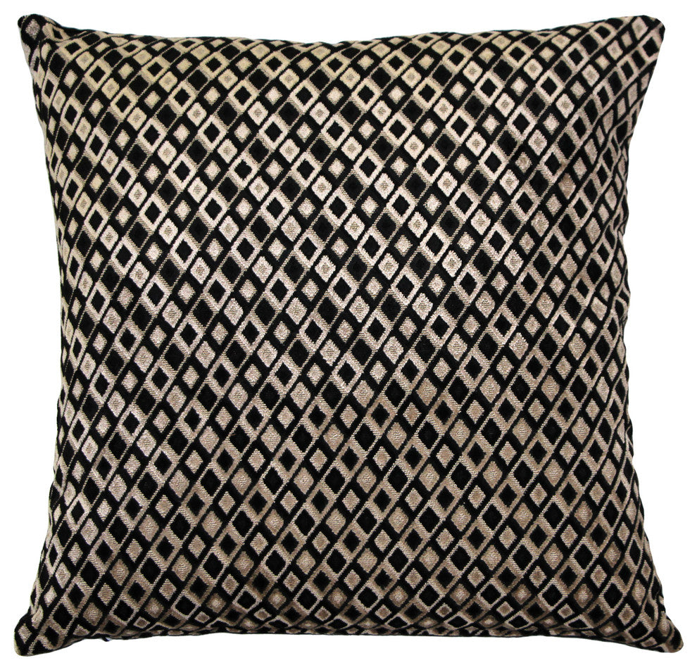 Velvet Geometric Pattern Decorative Throw Pillow, Jager Black Diamond, 20"x20"