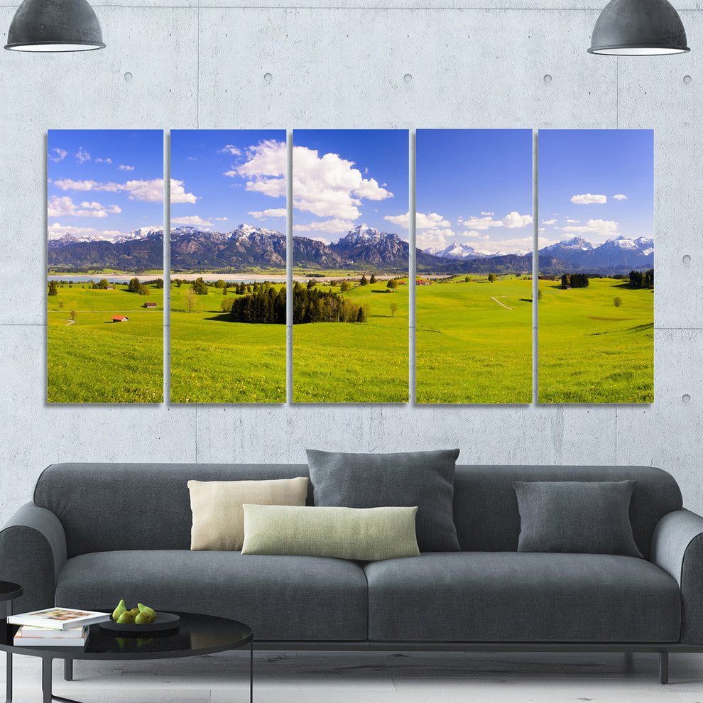 Green Bavaria Field Panorama, Landscape Canvas Art Print, 60"x28", 5 Panels