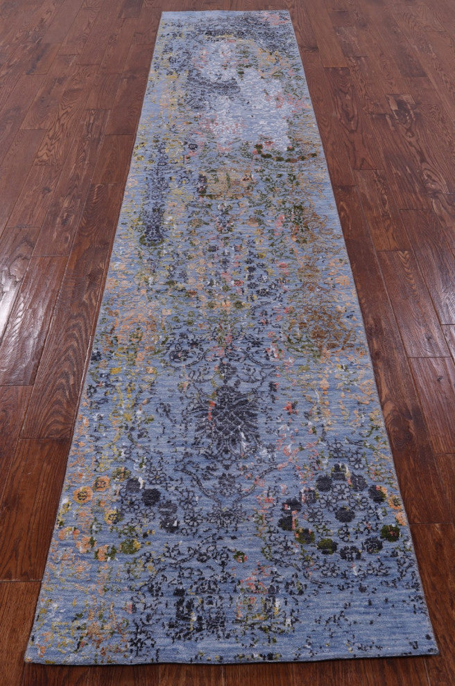 2' 7" X 12' 1" Runner Handmade Modern Wool and Silk Rug Q11836