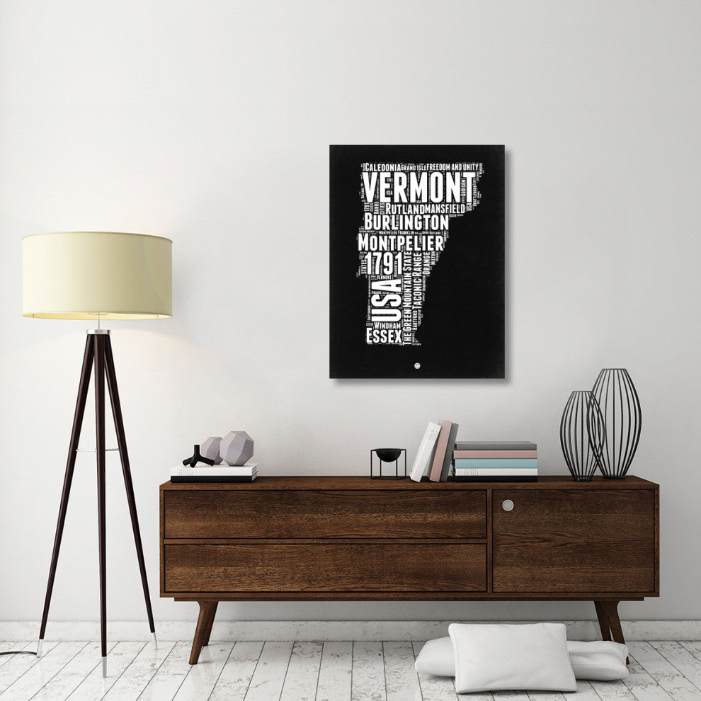 "Vermont Black and White Map" Fine Art Print