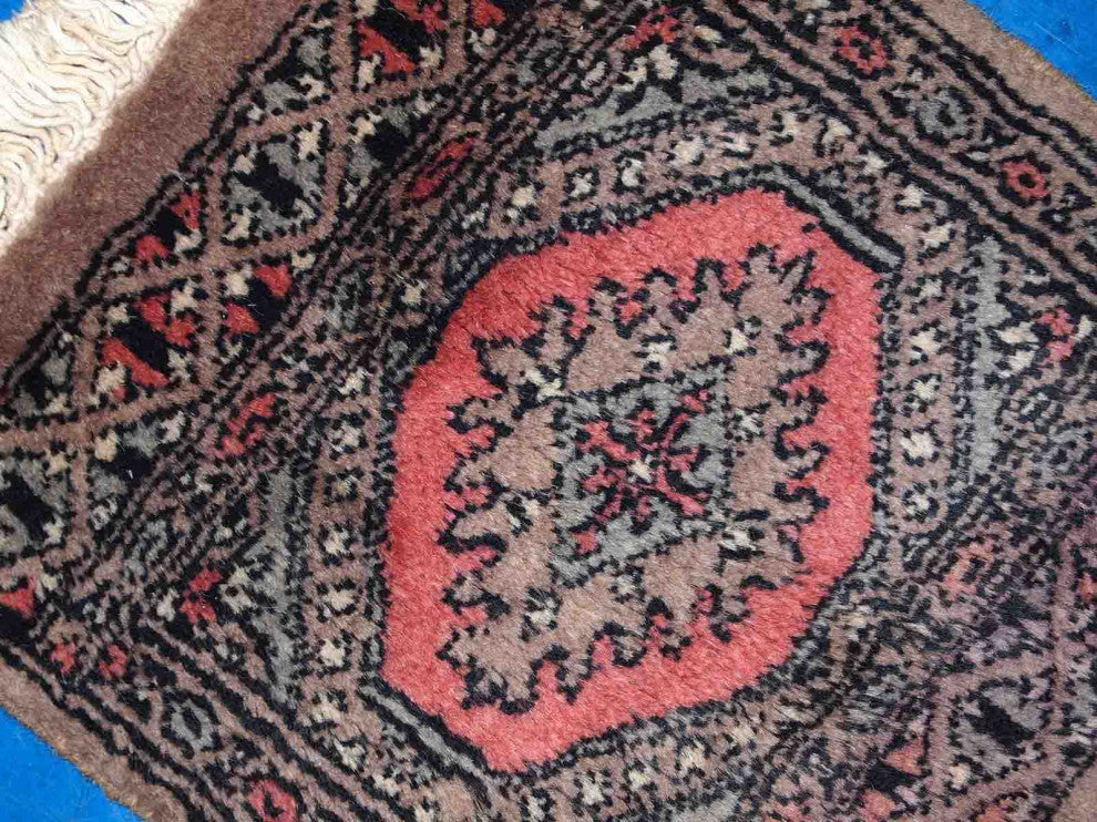 Handmade vintage Uzbek Bukhara mat 1' x 1' (31cm x 33cm) 1960s